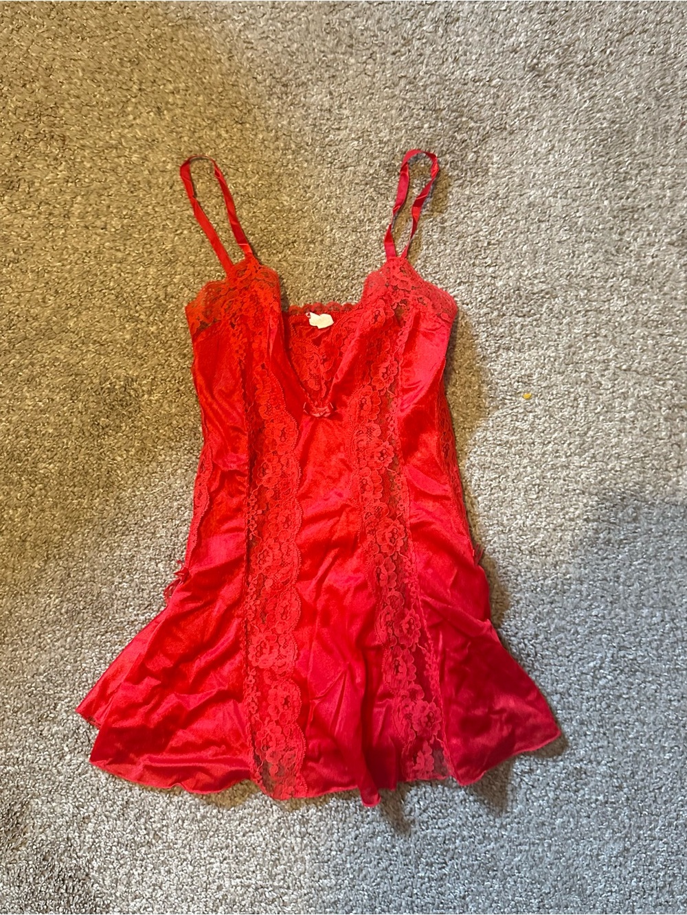 Vintage Red Lace Trim Satin Chemise - Women’s Intimate Slip